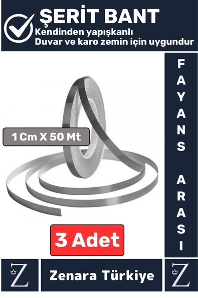 Premium Güçlü Kendinden Yapışkanlı Su Geçirmez Fayans Arası Şerit Derz Bant 1 Cm X 50 Metre 3 Adet