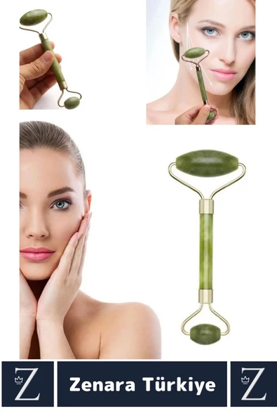 Premium Cilt Yenileyici Gençleştirici Çift Taraflı Şans Getiren YEŞİM TAŞI Jade Roller Yüz Masajı - 2