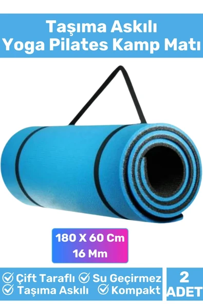 Özel Çift Taraflı Kaymaz Silinebilir Yoga Meditasyon Fitness Kamp Minderi 16 Mm Askılı Mat 2'li Set