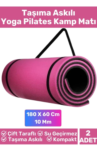 Özel Çift Taraflı Kaymaz Silinebilir Yoga Meditasyon Fitness Kamp Minderi 10 Mm Askılı Mat 2'li Set
