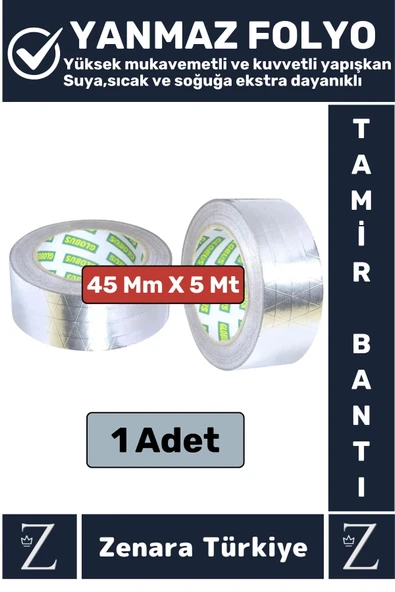 Suya Yüksek Sıcaklığa Dayanıklı Tamir Soba Boru Yama Alüminyum Yanmaz Folyo Bant 45 Mm - 5 Metre