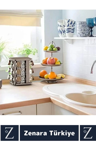 Premium Dayanıklı Çelik Mutfak Kuru Gıda Bakliyat Baharat 12 Cam Şişeli Dönen Baharatlık Standı - 4