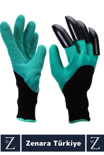 Premium Kauçuk Delinme Dirençli ABS Plastik 4 Sert Tırnaklı Toprak Kazma Dikme Kazıma Bahçe Eldiveni - 2