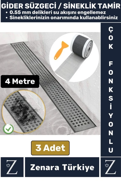 Suya Dayanıklı 0.55 Mm Delikli Sineklik Tamir Kiti Gider Süzgeci Saç Kıl Ayırıcı 12 CmX4 Metre 3Adet ürün görseli