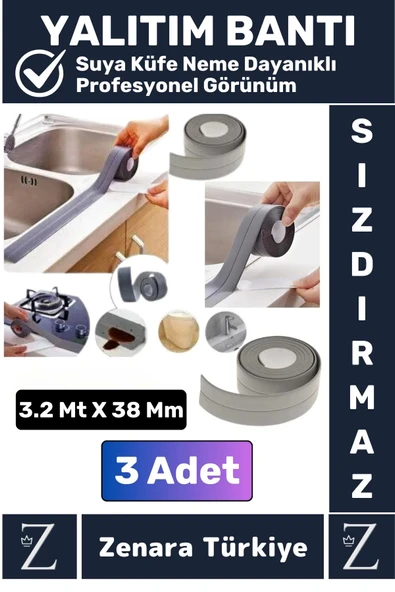 Premium Ekstra Dayanıklı Pvc Yağ Kenar Küf Önleyici Gri Sızdırmaz İzolasyon Bantı 3.2 Mt X 3 Adet