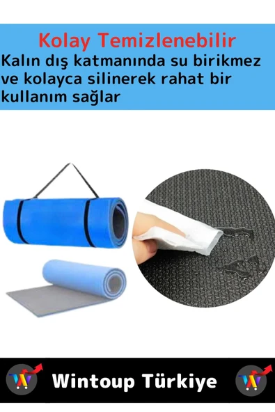 Özel Çift Taraflı Kaymaz Silinebilir Yoga Meditasyon Fitness Kamp Minderi 6,5Mm Askılı Mat 2'li Set - 3
