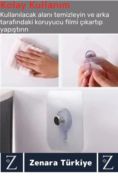 Premium Suya Neme Ekstra Dayanıklı Montajsız Banyo Mutfak Ultra Güçlü Vantuzlu Askı 5 Adet - 3