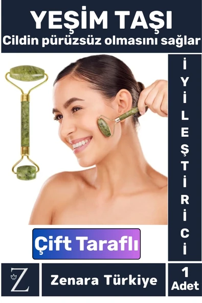 Premium Cilt Yenileyici Gençleştirici Çift Taraflı Şans Getiren YEŞİM TAŞI Jade Roller Yüz Masajı