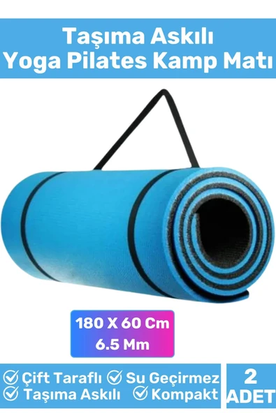 Özel Çift Taraflı Kaymaz Silinebilir Yoga Meditasyon Fitness Kamp Minderi 6,5Mm Askılı Mat 2'li Set