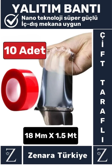 Premium Nano Teknoloji Güçlü Tamir Cam İç Dış Mekan Montaj Çift Taraflı Şeffaf Bant 1.5 Mt X 10 Adet