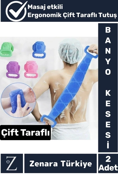 Premium Yüksek Kaliteli Ergonomik Tutuş Masaj Etkili Çift Taraflı Silikon Banyo Kesesi 2 Adet