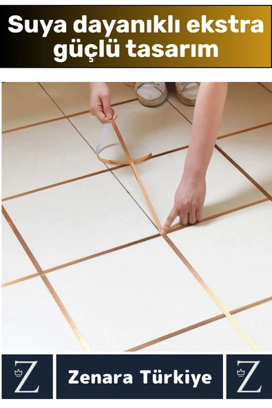 Premium Güçlü Kendinden Yapışkanlı Su Geçirmez Fayans Arası GOLD Şerit Derz Bant 0.5 Cm X 50 Metre - 2