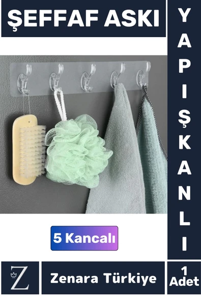 Premium Çok Fonksiyonlu Mutfak Banyo Askısı İz Bırakmaz Kendinden Yapışkanlı 5 Kancalı Askı Seti ürün görseli