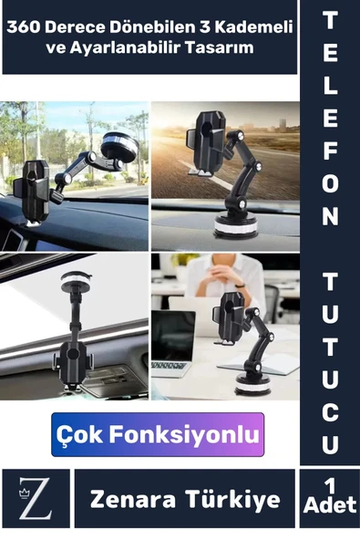 Premium 4.7-6.7 İnç Uyumlu 360 Derece Dönen Ayarlanabilir 3 Kademeli Çok Fonksiyonlu Telefon Tutucu - 1