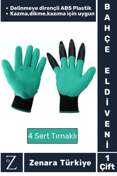 Premium Kauçuk Delinme Dirençli ABS Plastik 4 Sert Tırnaklı Toprak Kazma Dikme Kazıma Bahçe Eldiveni