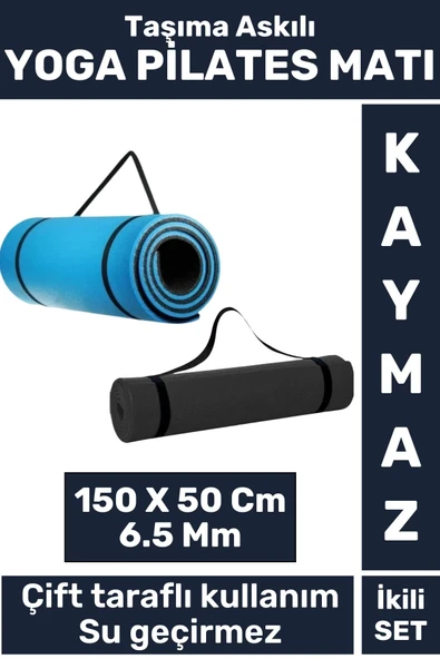 Premium Kompakt Taşıma Askılı Çift Taraflı Su Geçirmez Kamp Uyku Minder Yoga Pilates Matı 6,5 Mm 2li