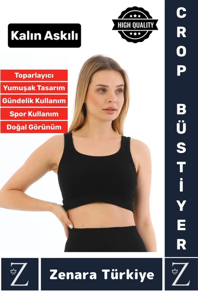 Yüksek Kaliteli Göğüs Toparlayan Sarkma Önleyen Gündelik Spor Kullanım Kalın Askılı Crop Büstiyer