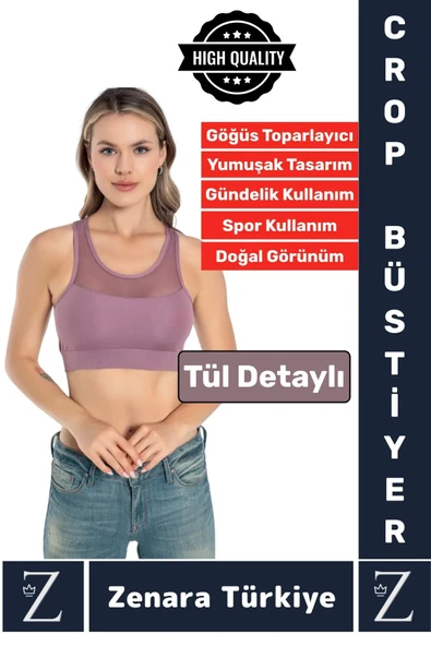 Yüksek Kalite Göğüs Toparlayıcı Sarkma Önleyen Spor Gündelik Kullanım Tül Detaylı Şık Crop Büstiyer