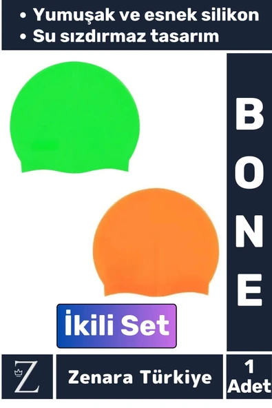 Premium Su Geçirmez Elastik Yumuşak Yüzücü Havuz Deniz Yüzme Şapkası Esnek Silikon Bone 2'Li SET