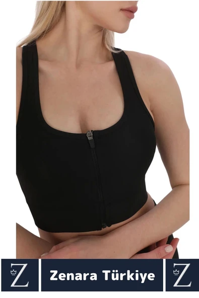 Yüksek Kaliteli Sarkma Önleyen Göğüs Toparlayıcı Spor Gündelik Kullanım Fermuarlı Şık Crop Büstiyer - Resim 3