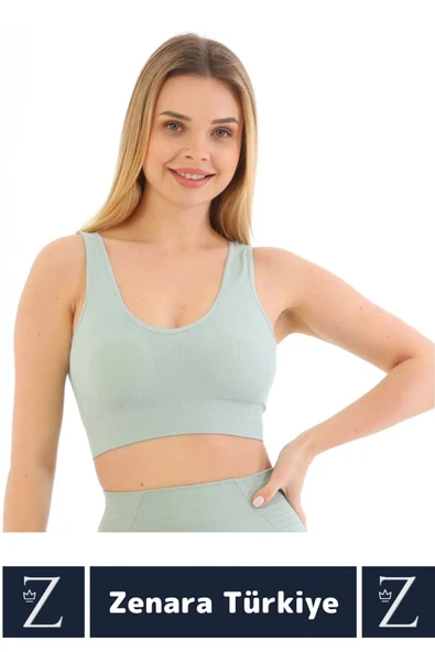 Özel Model Göğüs Toparlayan Sarkma Önleyen Gündelik Spor Kullanım Kalın Askılı Fitilli Crop Büstiyer - 2