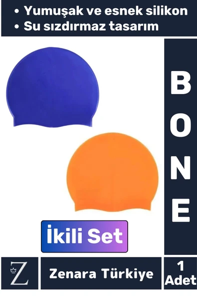 Premium Su Geçirmez Elastik Yumuşak Yüzücü Havuz Deniz Yüzme Şapkası Esnek Silikon Bone 2'Li SET