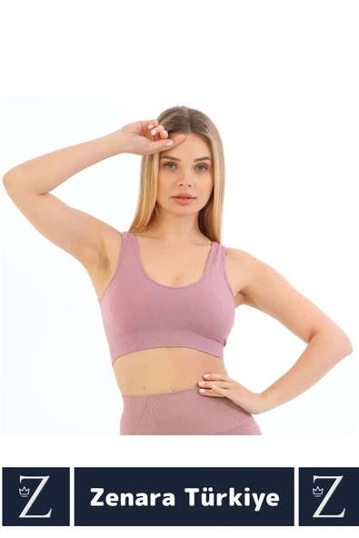 Özel Model Göğüs Toparlayan Sarkma Önleyen Gündelik Spor Kullanım Kalın Askılı Fitilli Crop Büstiyer - 2