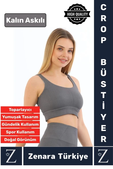 Yüksek Kaliteli Göğüs Toparlayan Sarkma Önleyen Gündelik Spor Kullanım Kalın Askılı Crop Büstiyer