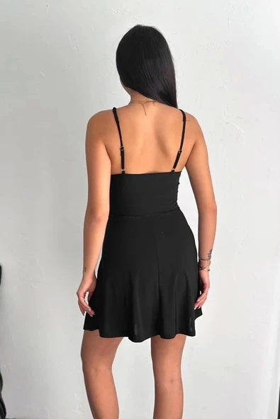 İnce çift askılı mini elbise - 2