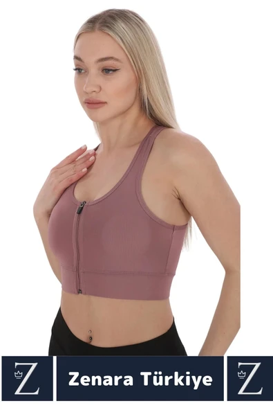 Yüksek Kaliteli Sarkma Önleyen Göğüs Toparlayıcı Spor Gündelik Kullanım Fermuarlı Şık Crop Büstiyer - 2
