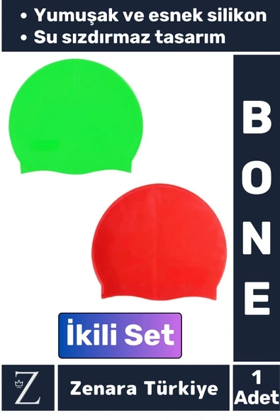 Premium Su Geçirmez Elastik Yumuşak Yüzücü Havuz Deniz Yüzme Şapkası Esnek Silikon Bone 2'Li SET