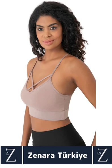 Luxery Göğüs Toparlayan Sarkma Önleyen Spor Gündelik Kullanım Ön Çapraz Askılı Micro Crop Büstiyer - Resim 2