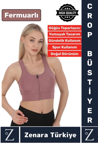 Yüksek Kaliteli Sarkma Önleyen Göğüs Toparlayıcı Spor Gündelik Kullanım Fermuarlı Şık Crop Büstiyer