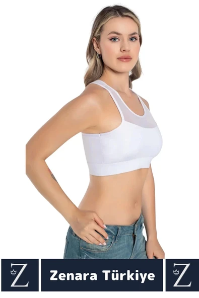 Yüksek Kalite Göğüs Toparlayıcı Sarkma Önleyen Spor Gündelik Kullanım Tül Detaylı Şık Crop Büstiyer - 2