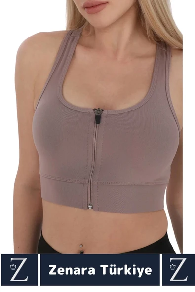 Yüksek Kaliteli Sarkma Önleyen Göğüs Toparlayıcı Spor Gündelik Kullanım Fermuarlı Şık Crop Büstiyer - 3