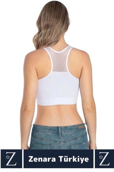 Yüksek Kalite Göğüs Toparlayıcı Sarkma Önleyen Spor Gündelik Kullanım Tül Detaylı Şık Crop Büstiyer - 3