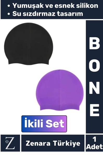 Premium Su Geçirmez Elastik Yumuşak Yüzücü Havuz Deniz Yüzme Şapkası Esnek Silikon Bone 2'Li SET