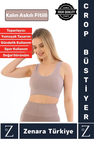 Özel Model Göğüs Toparlayan Sarkma Önleyen Gündelik Spor Kullanım Kalın Askılı Fitilli Crop Büstiyer ürün görseli