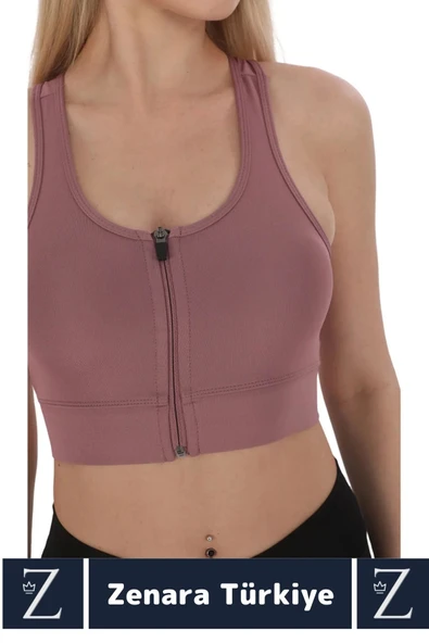 Yüksek Kaliteli Sarkma Önleyen Göğüs Toparlayıcı Spor Gündelik Kullanım Fermuarlı Şık Crop Büstiyer - 3
