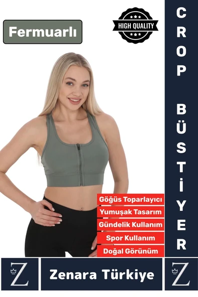 Yüksek Kaliteli Sarkma Önleyen Göğüs Toparlayıcı Spor Gündelik Kullanım Fermuarlı Şık Crop Büstiyer