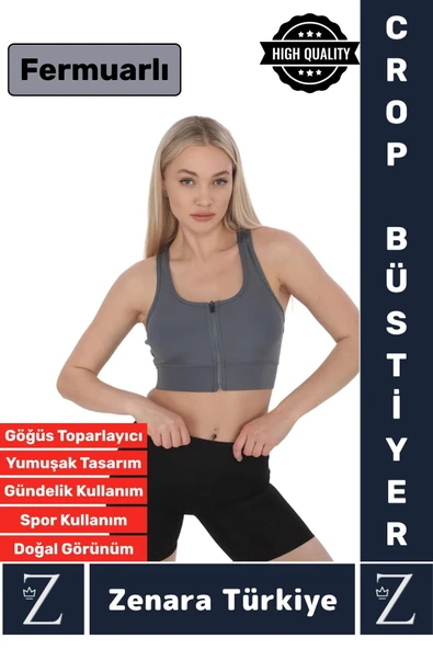Yüksek Kaliteli Sarkma Önleyen Göğüs Toparlayıcı Spor Gündelik Kullanım Fermuarlı Şık Crop Büstiyer
