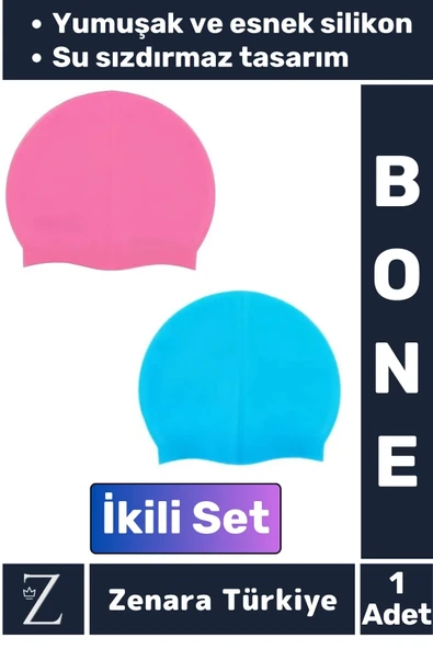 Premium Su Geçirmez Elastik Yumuşak Yüzücü Havuz Deniz Yüzme Şapkası Esnek Silikon Bone 2'Li SET