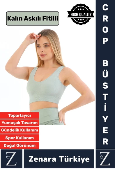 Özel Model Göğüs Toparlayan Sarkma Önleyen Gündelik Spor Kullanım Kalın Askılı Fitilli Crop Büstiyer