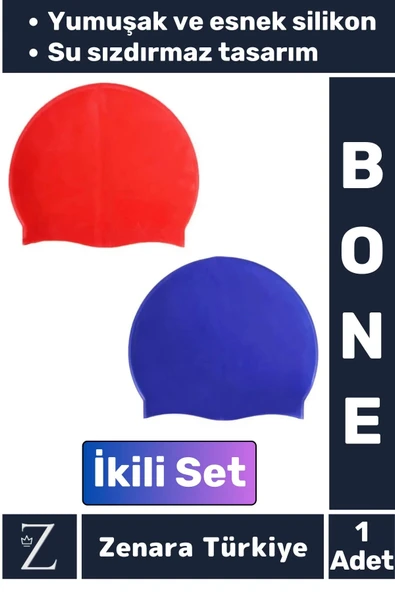 Premium Su Geçirmez Elastik Yumuşak Yüzücü Havuz Deniz Yüzme Şapkası Esnek Silikon Bone 2'Li SET