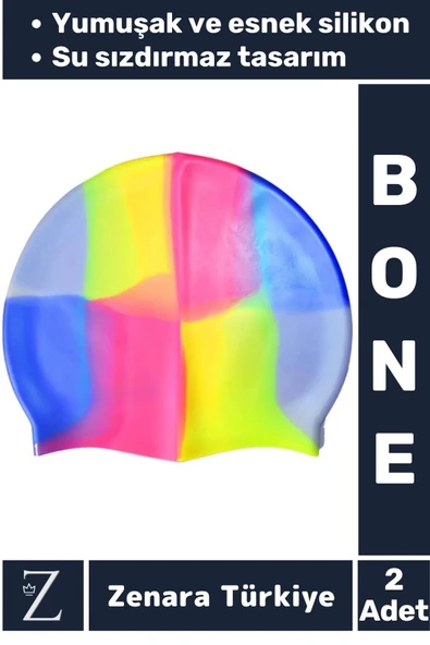 Premium Su Geçirmez Elastik Yumuşak Yüzücü Havuz Deniz Yüzme Şapkası Esnek Silikon Bone 2'Li SET