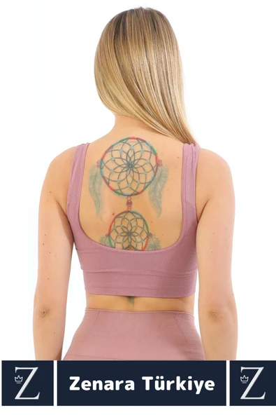 Özel Model Göğüs Toparlayan Sarkma Önleyen Gündelik Spor Kullanım Kalın Askılı Fitilli Crop Büstiyer - 3