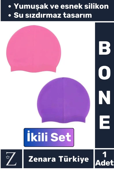 Premium Su Geçirmez Elastik Yumuşak Yüzücü Havuz Deniz Yüzme Şapkası Esnek Silikon Bone 2'Li SET