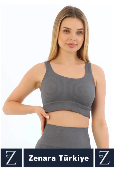 Yüksek Kaliteli Göğüs Toparlayan Sarkma Önleyen Gündelik Spor Kullanım Kalın Askılı Crop Büstiyer - 2
