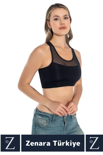 Yüksek Kalite Göğüs Toparlayıcı Sarkma Önleyen Spor Gündelik Kullanım Tül Detaylı Şık Crop Büstiyer - 2