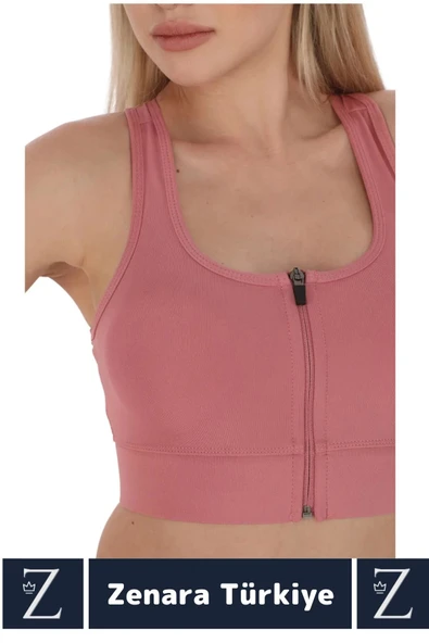 Yüksek Kaliteli Sarkma Önleyen Göğüs Toparlayıcı Spor Gündelik Kullanım Fermuarlı Şık Crop Büstiyer - 4